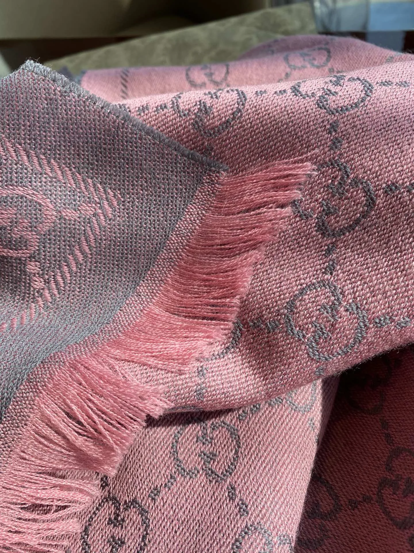 Alternative view of Gucci GG Lamé Lacquard Stole Scarf Pink /