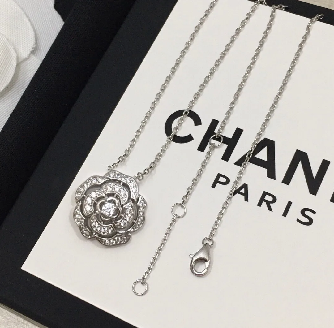 Alternative view of Chanel Bouton De Camélia Necklace Silver Tone 