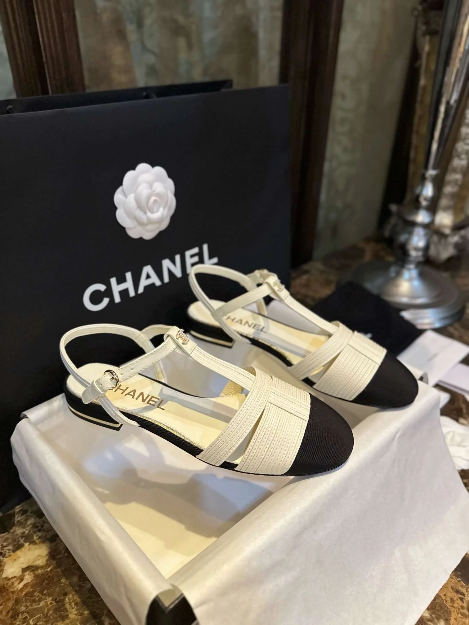 Chanel Braided Flat Sandals White - Image 3