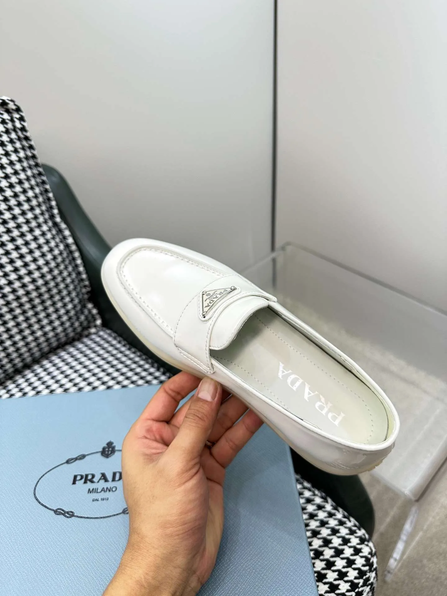 Prada Brushed Loafers White - Image 6