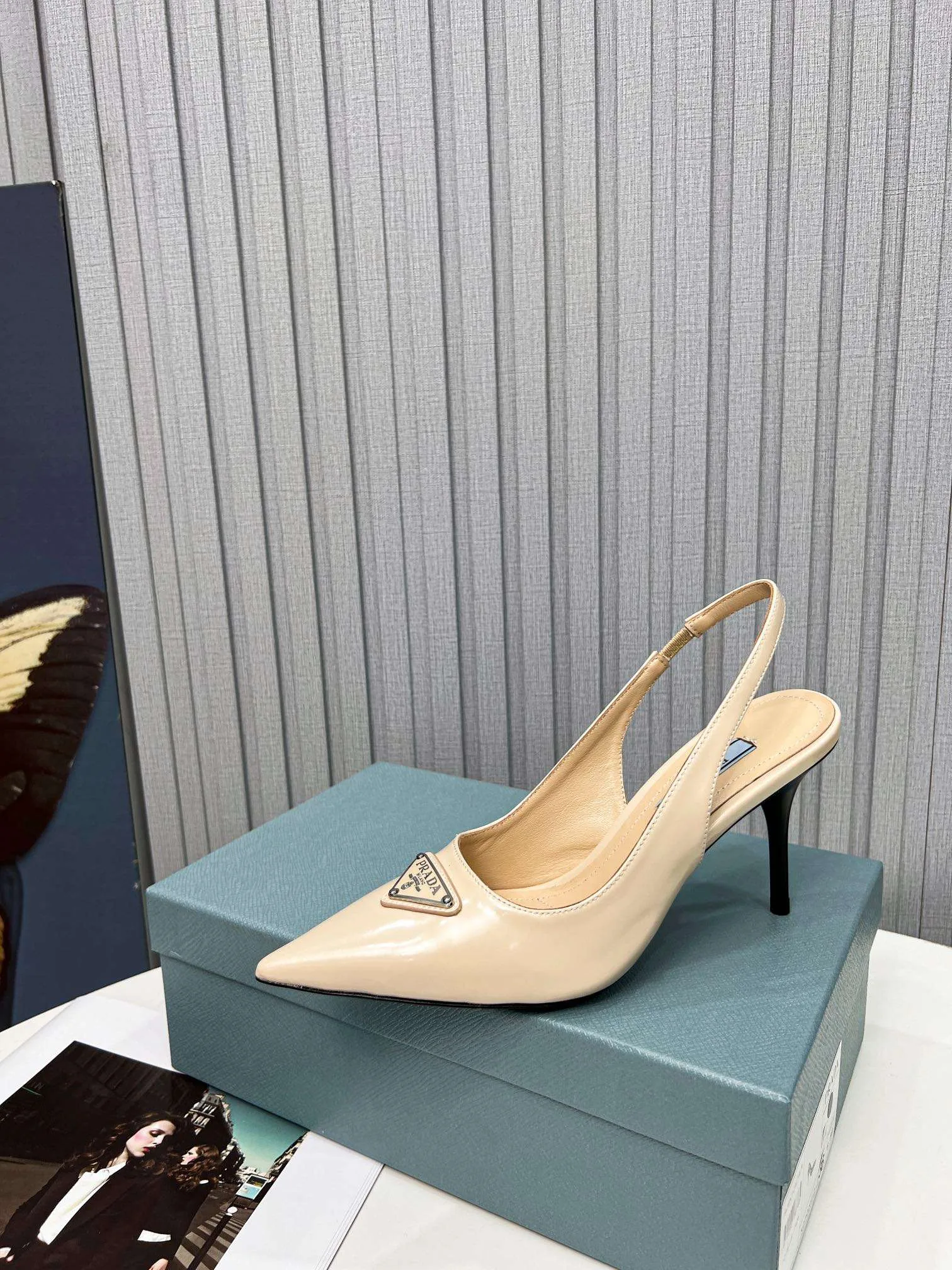 Prada Brushed Sling Pumps Cream - Image 9