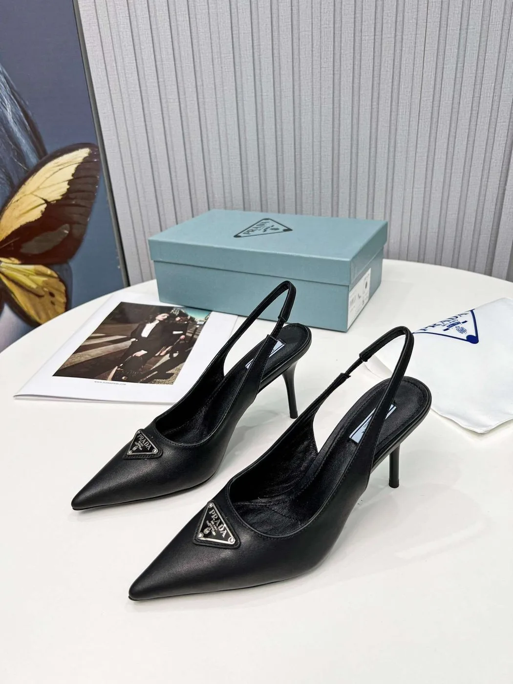 Prada Brushed Sling Pumps Black - Image 4