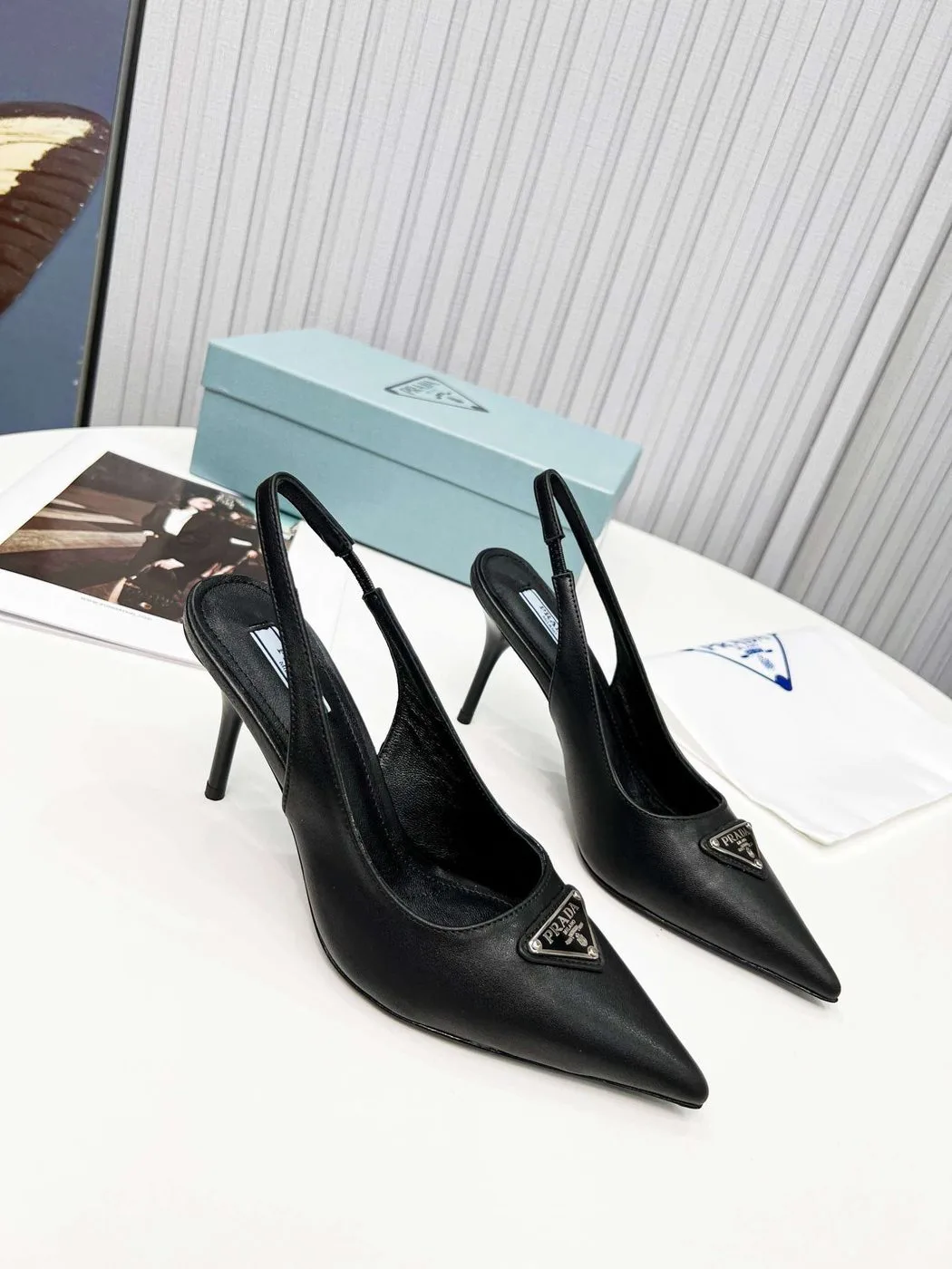 Prada Brushed Sling Pumps Black - Image 5