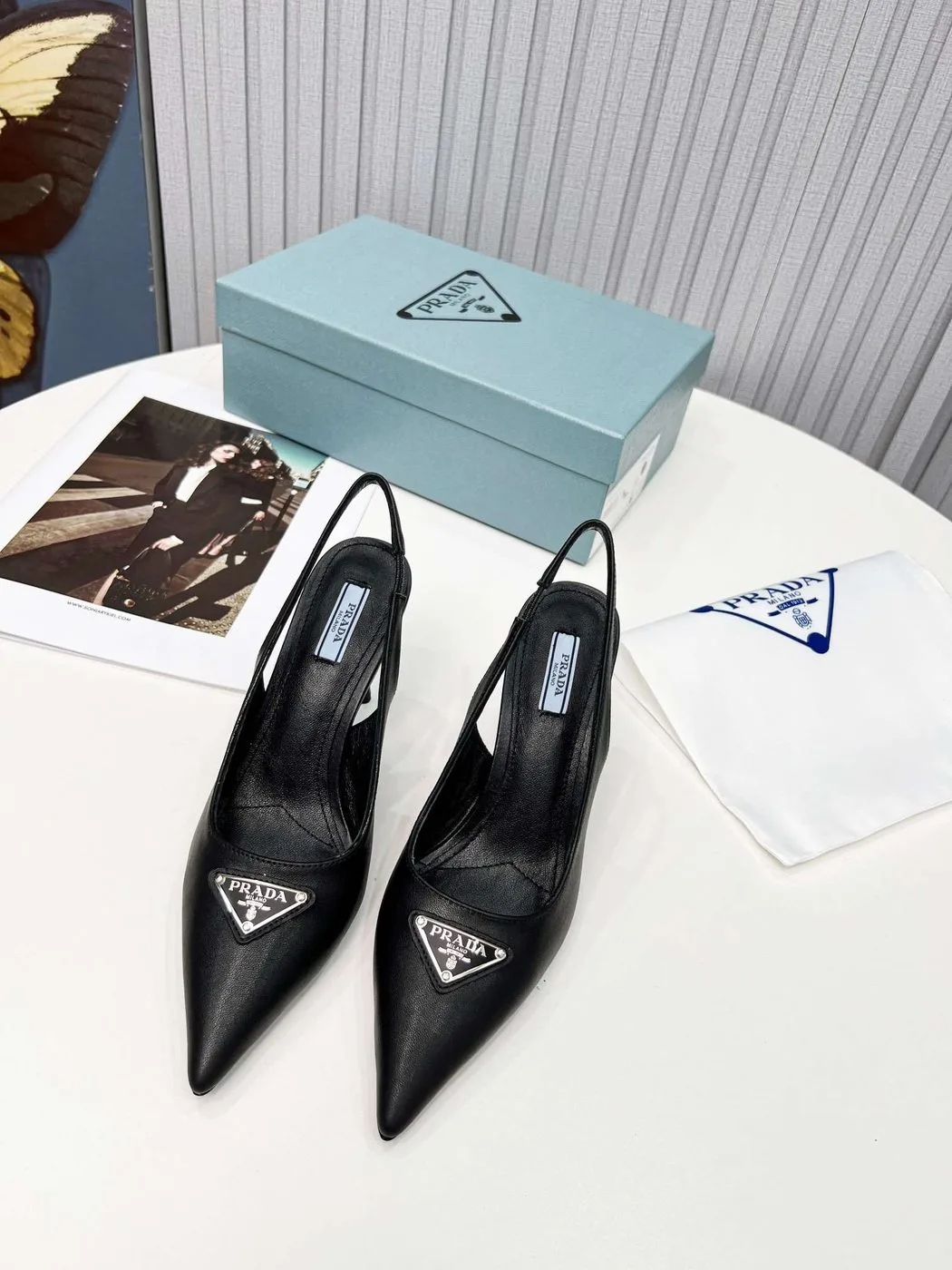 Prada Brushed Sling Pumps Black - Image 3