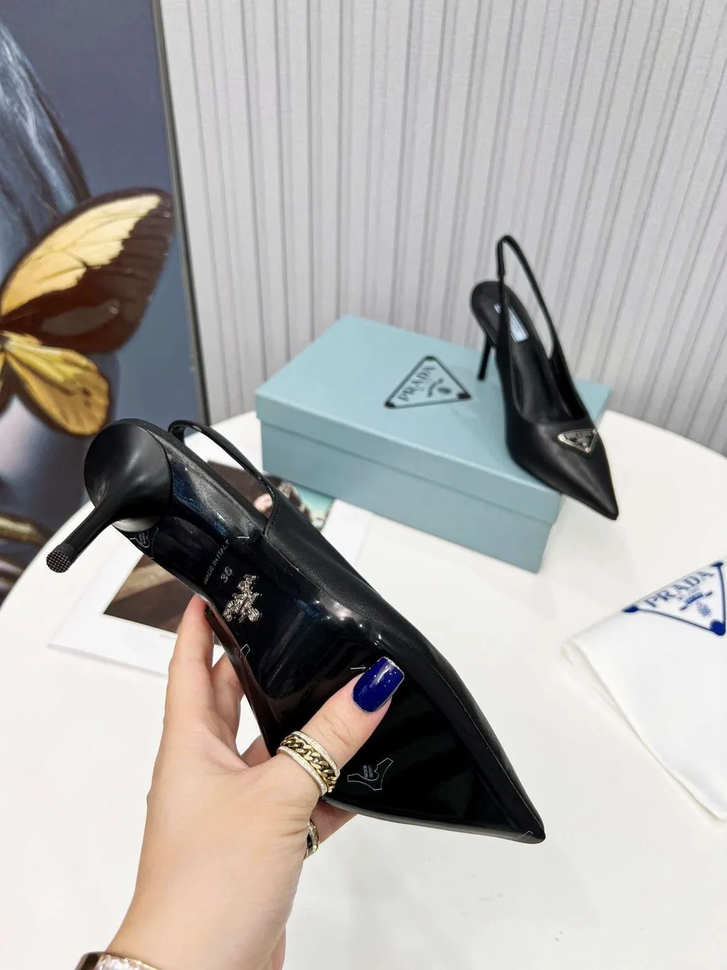Alternative view of Prada Brushed Sling Pumps Black