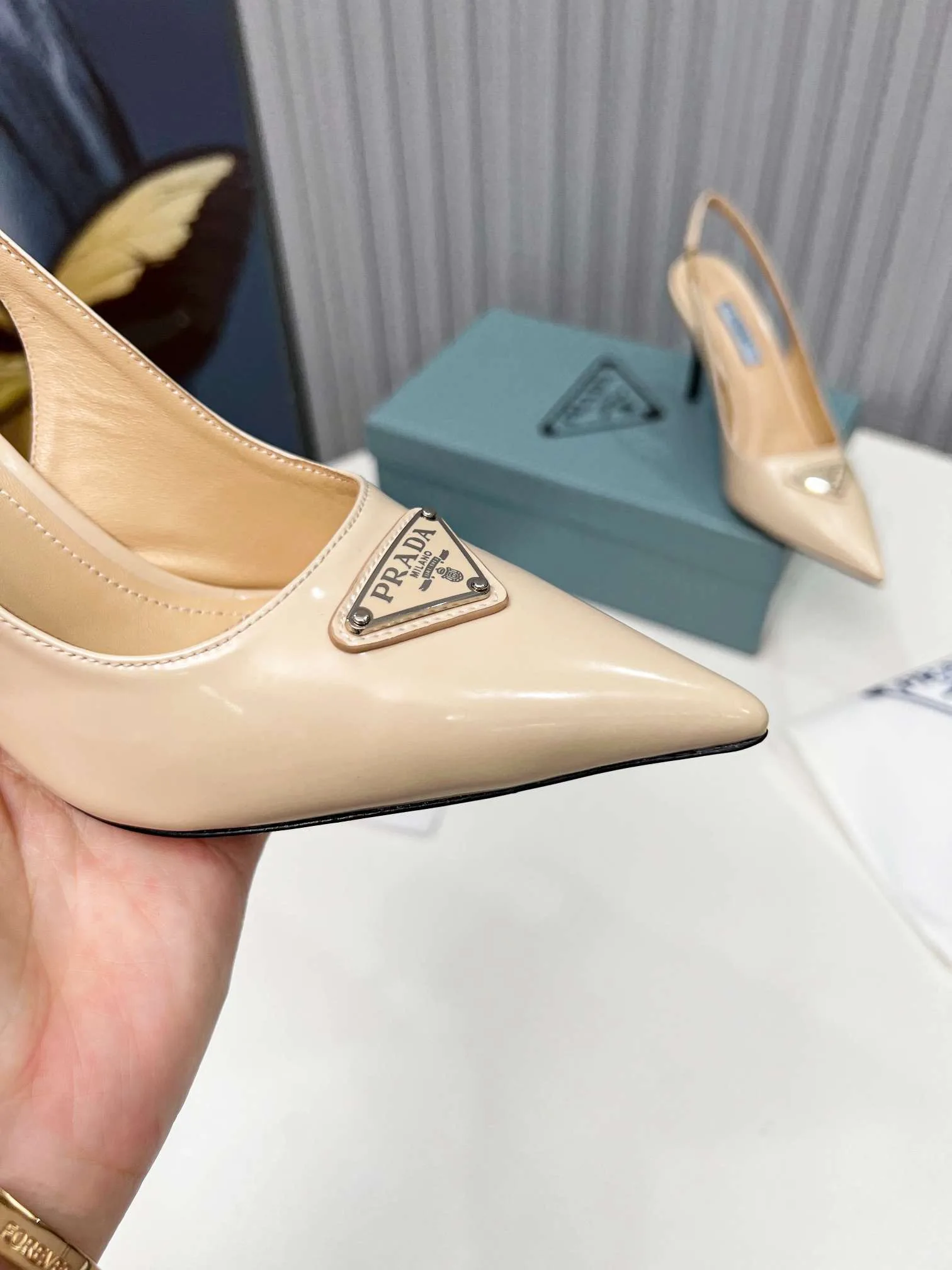 Prada Brushed Sling Pumps Cream - Image 5