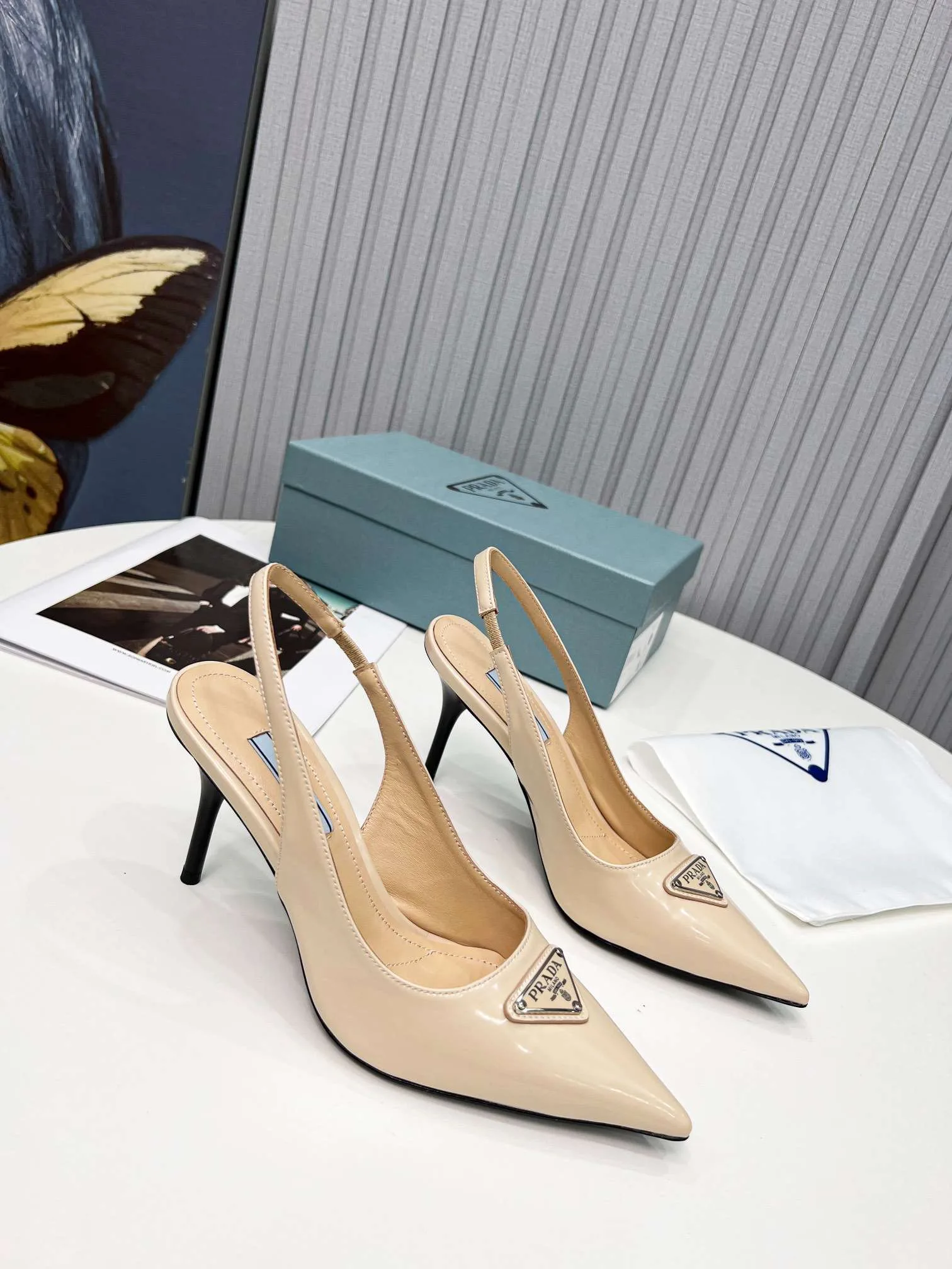 Prada Brushed Sling Pumps Cream - Image 4