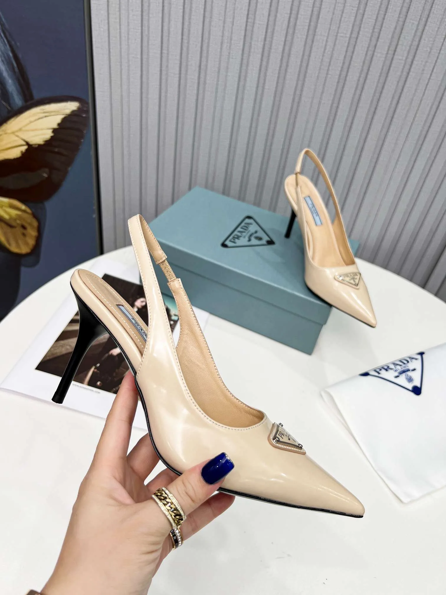 Prada Brushed Sling Pumps Cream - Image 3