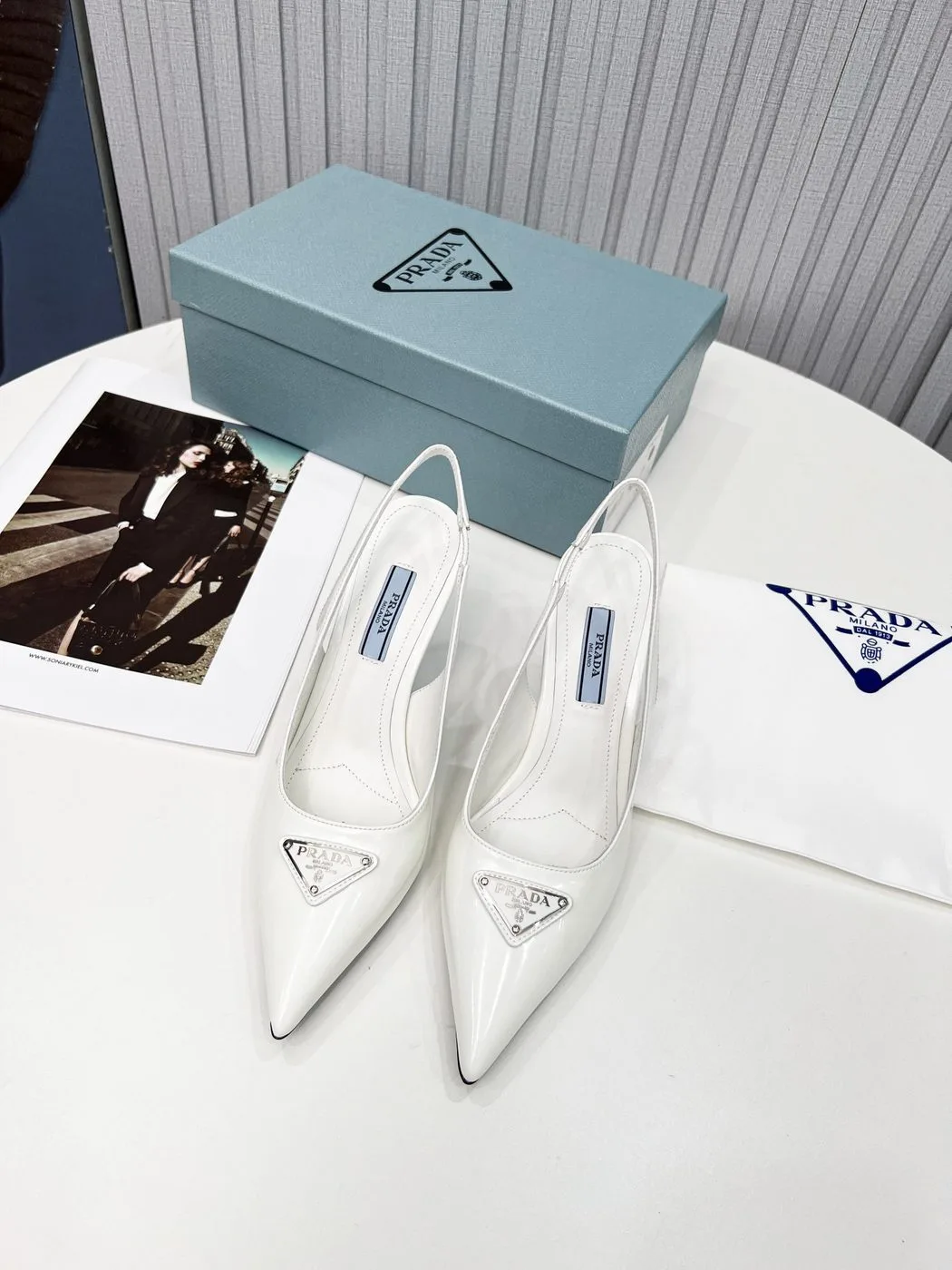 Alternative view of Prada Brushed Sling Pumps White