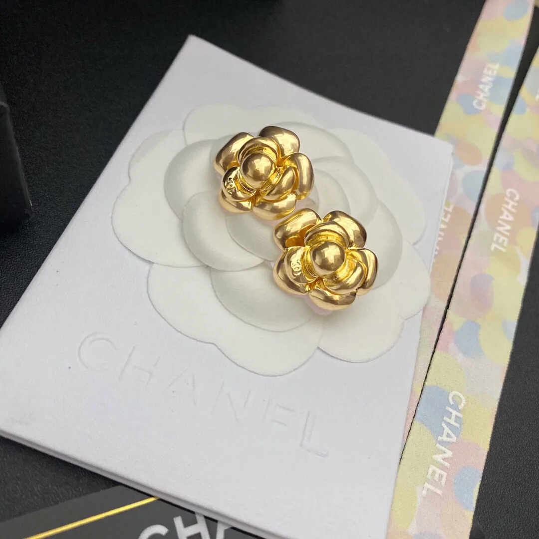 Alternative view of Chanel Camellia Stud Earrings Gold