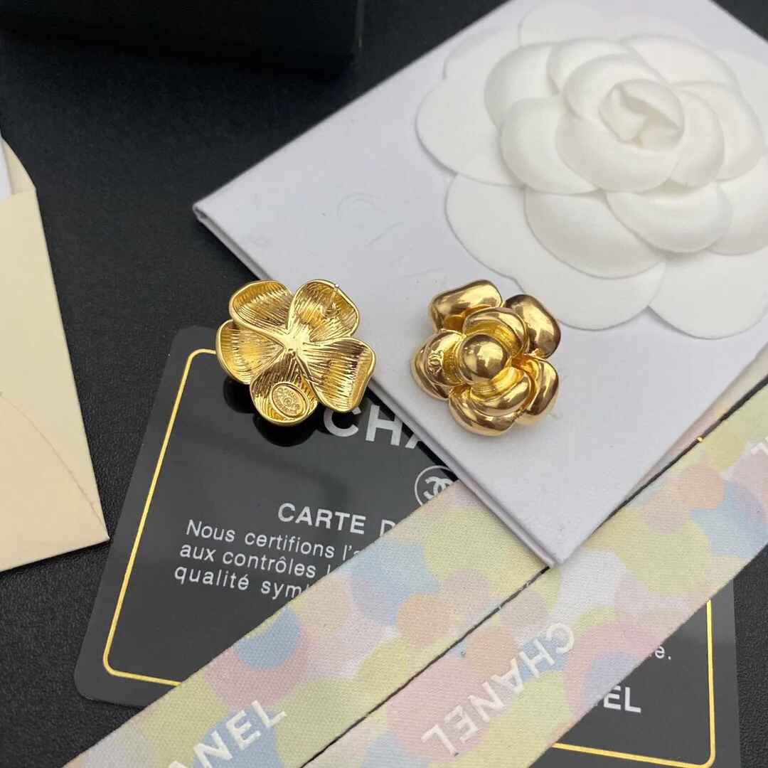 Chanel Camellia Stud Earrings Gold - Image 6