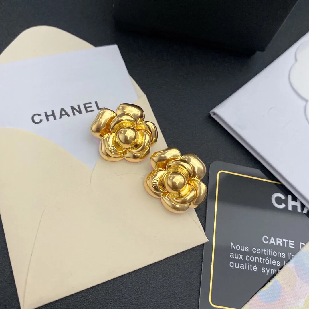 Chanel Camellia Stud Earrings Gold - Image 9