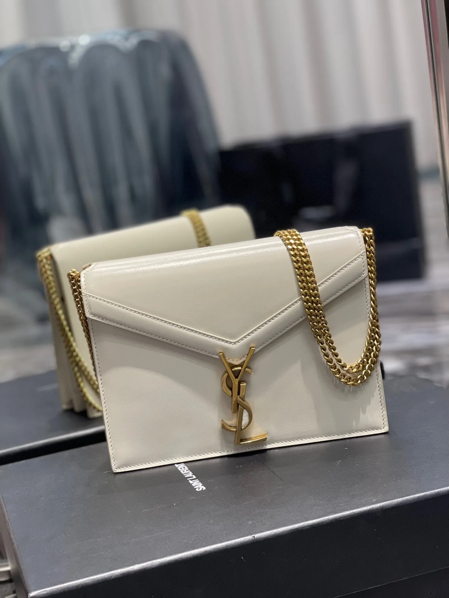 Alternative view of Saint Laurent Cassandra Medium Shoulder Bag / White Gold Hardware