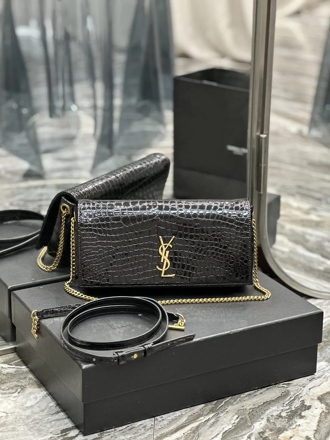 Saint Laurent Cassandre Phone Holder Black / - Image 5