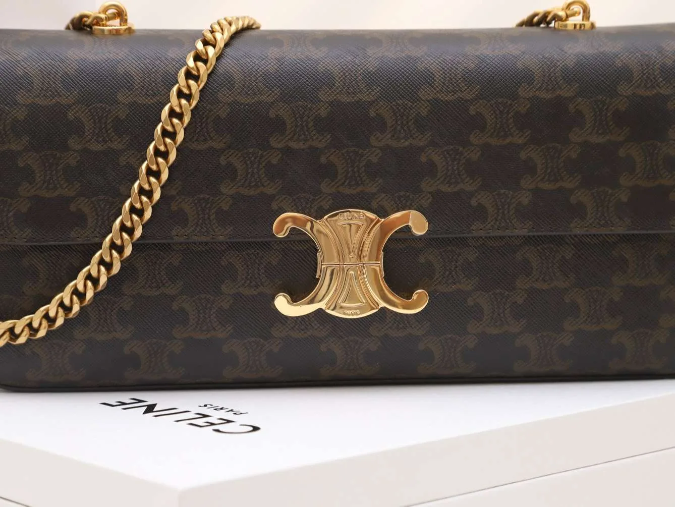 Celine Chain Shoulder Bag / Brown - Image 9