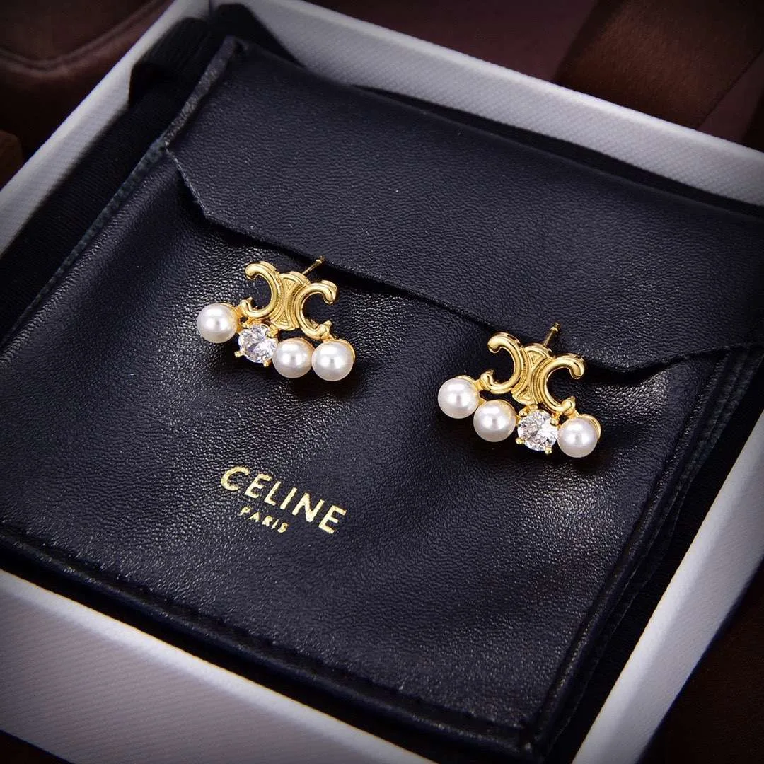 Celine Pearl Earrings Gold - Image 5