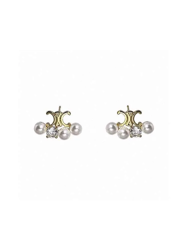 Celine Pearl Earrings Gold - Image 4