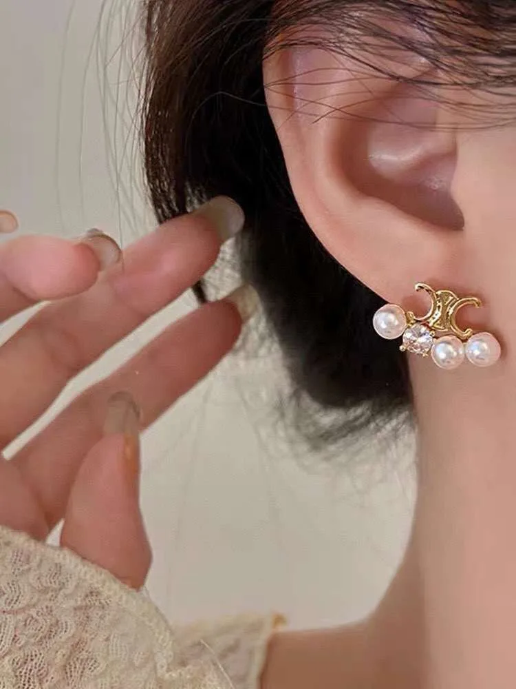 Alternative view of Celine Pearl Earrings Gold