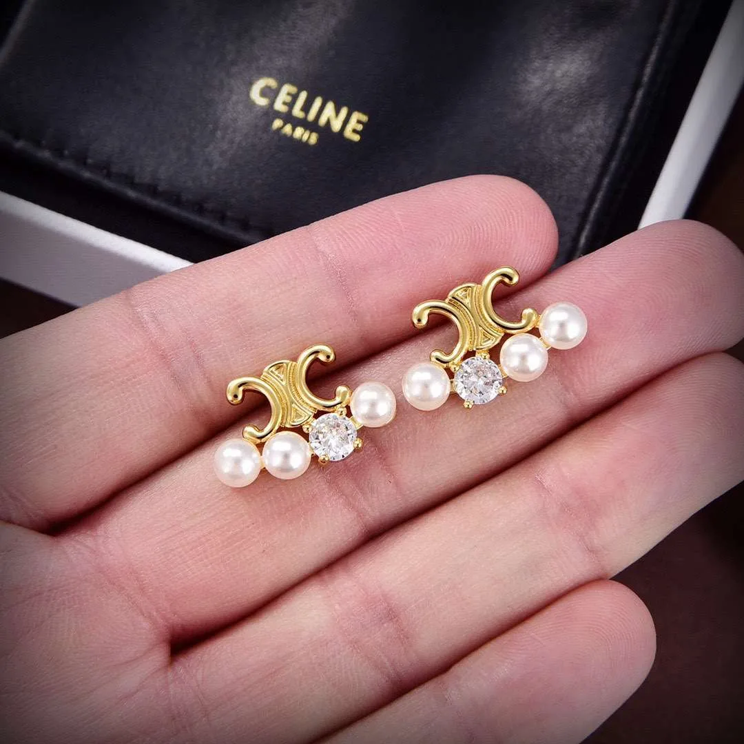 Celine Pearl Earrings Gold - Image 3