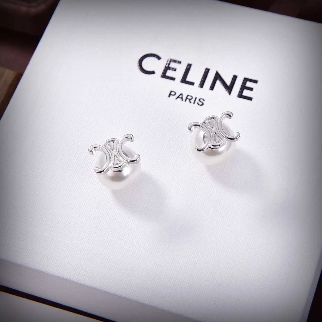 Alternative view of Celine Triomphe Pearl Earrings Silver