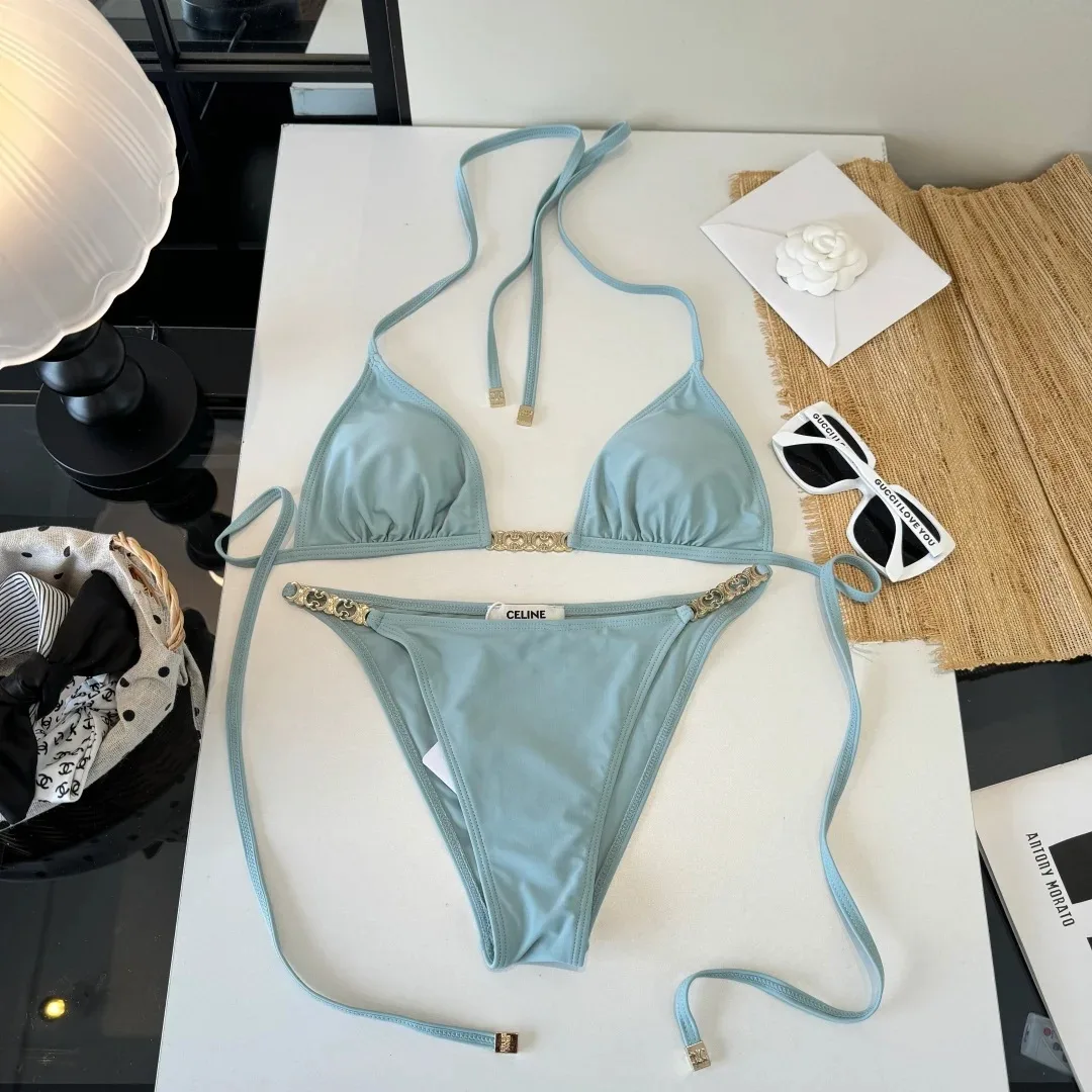 Celine Triomphe Triangle Bikini Mineral Blue - Image 3