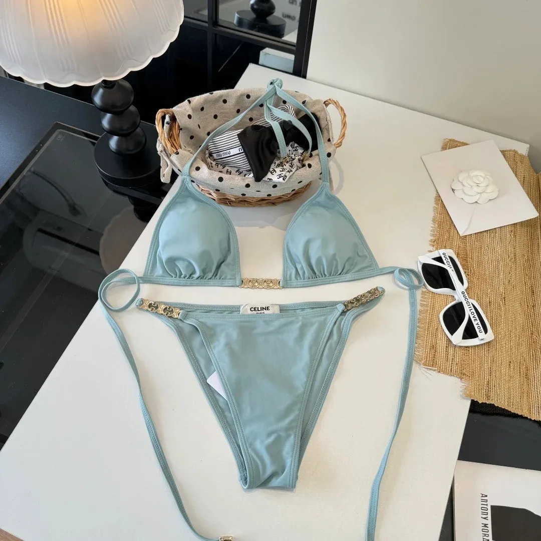 Celine Triomphe Triangle Bikini Mineral Blue - Image 4