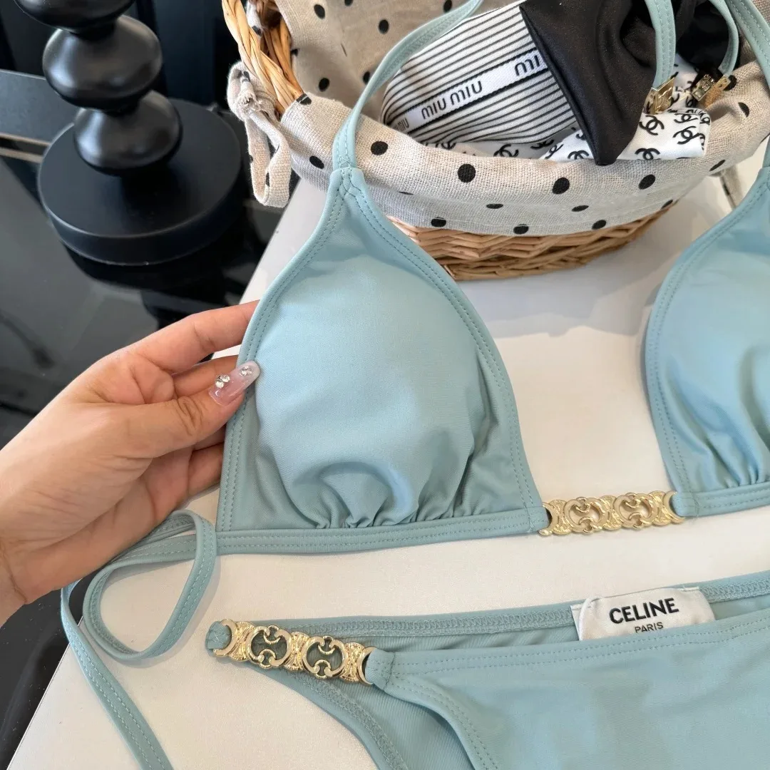 Celine Triomphe Triangle Bikini Mineral Blue - Image 5