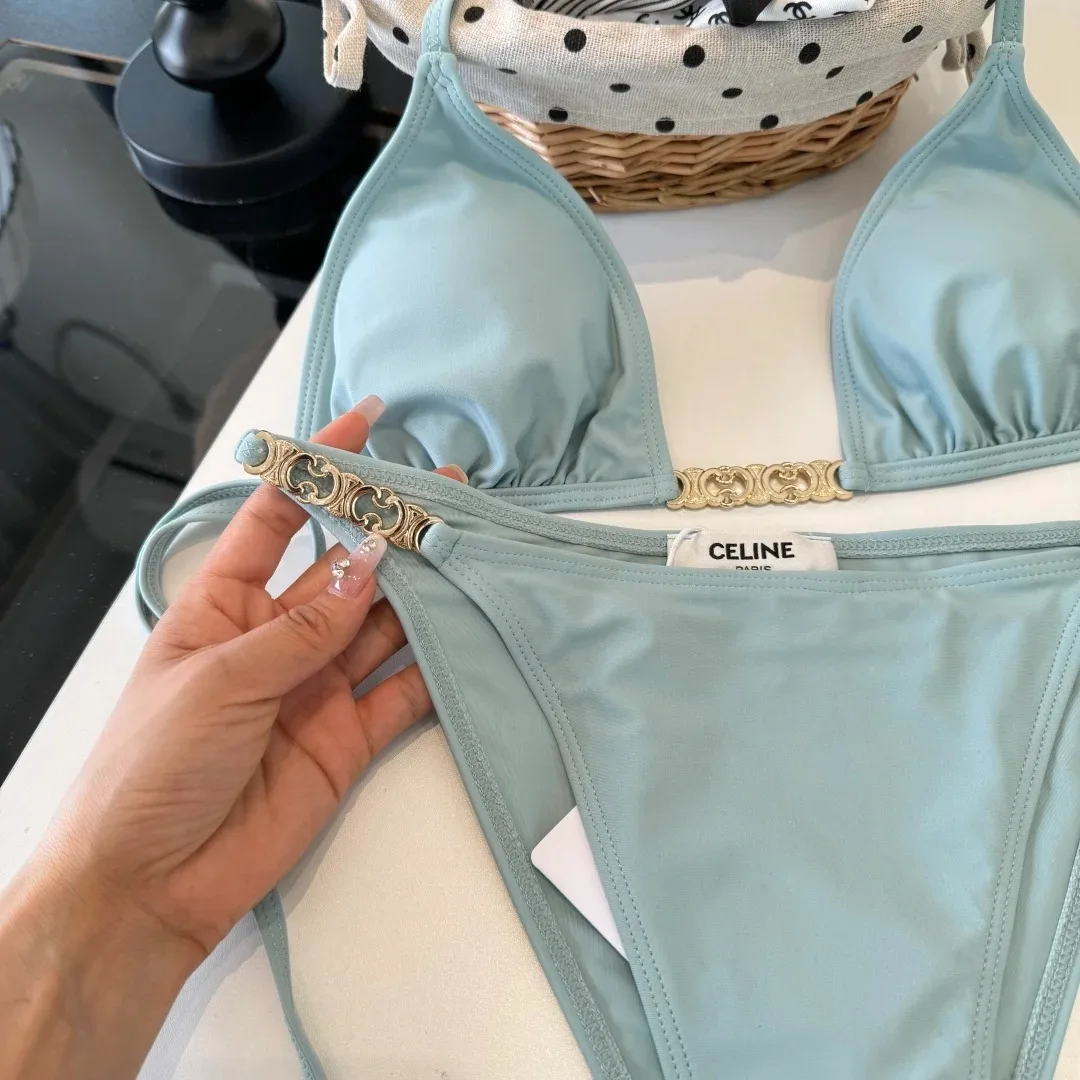 Celine Triomphe Triangle Bikini Mineral Blue - Image 6