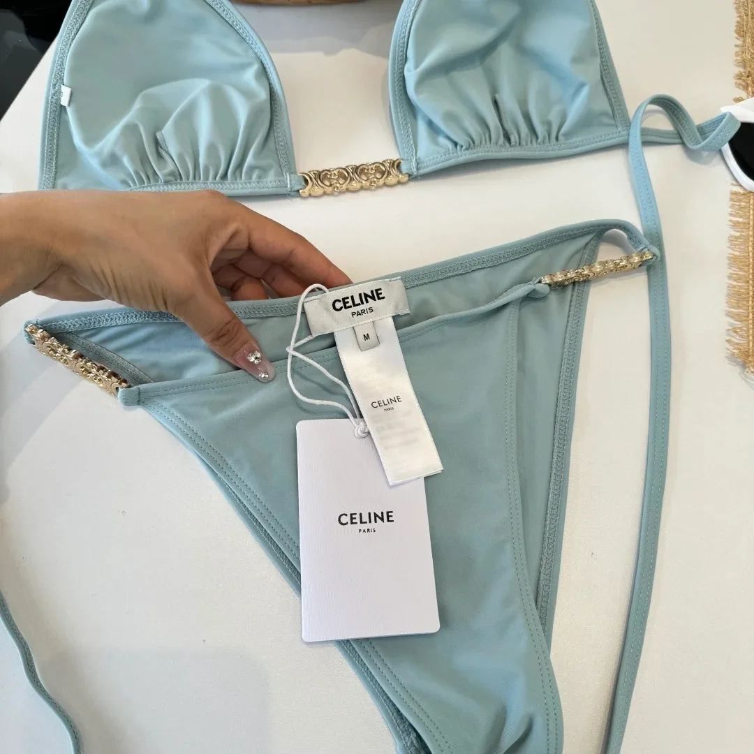 Celine Triomphe Triangle Bikini Mineral Blue - Image 8