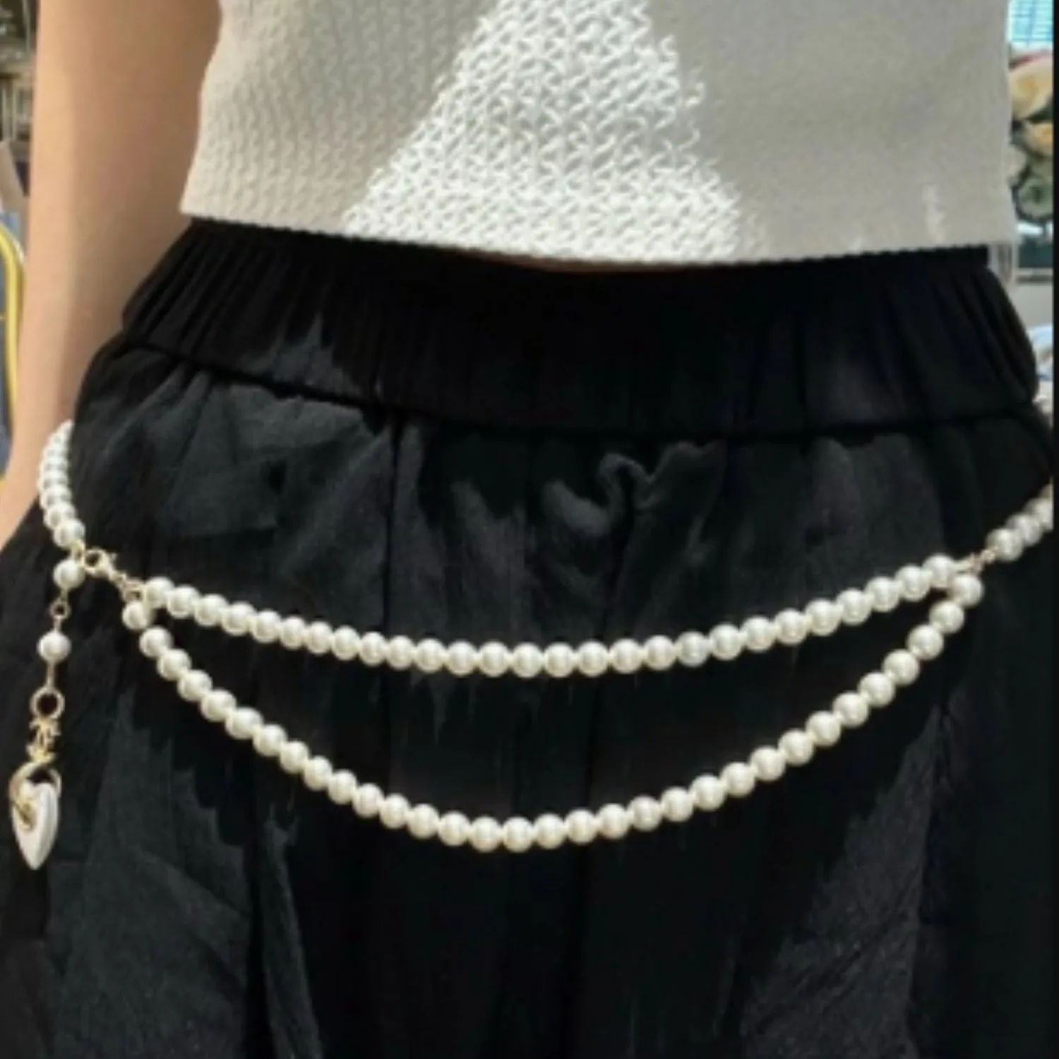 Chanel 24 Milky White Heart Shaped Pearl Waist Necklace - Image 9