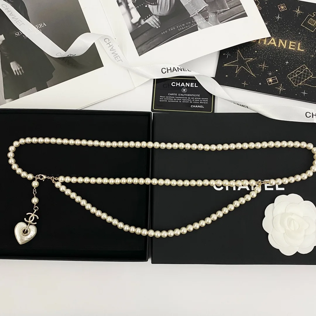 Alternative view of Chanel 24 Milky White Heart Shaped Pearl Waist Necklace