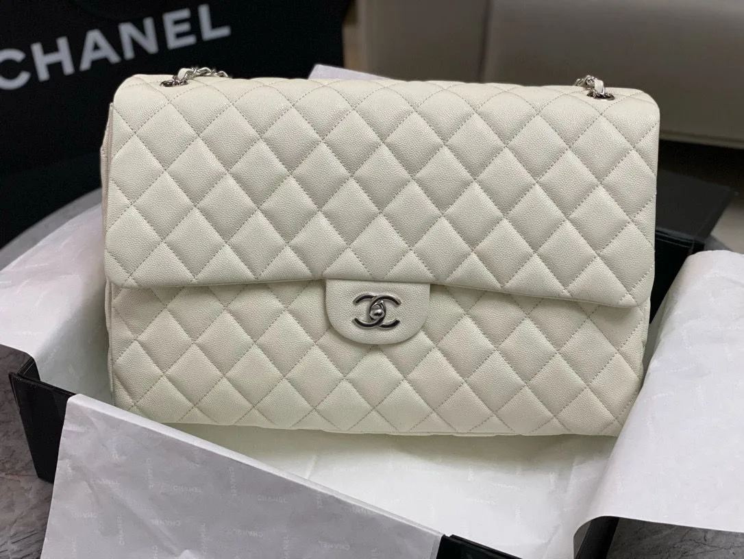 Alternative view of Chanel Classic Maxi Jumbo XL Crossbody Bag / White Silver Hardware