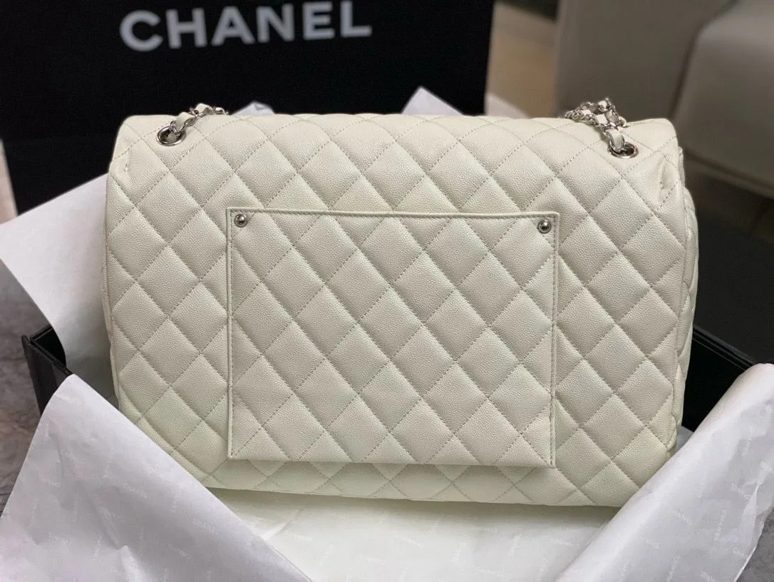 Chanel Classic Maxi Jumbo XL Crossbody Bag / White Silver Hardware - Image 3