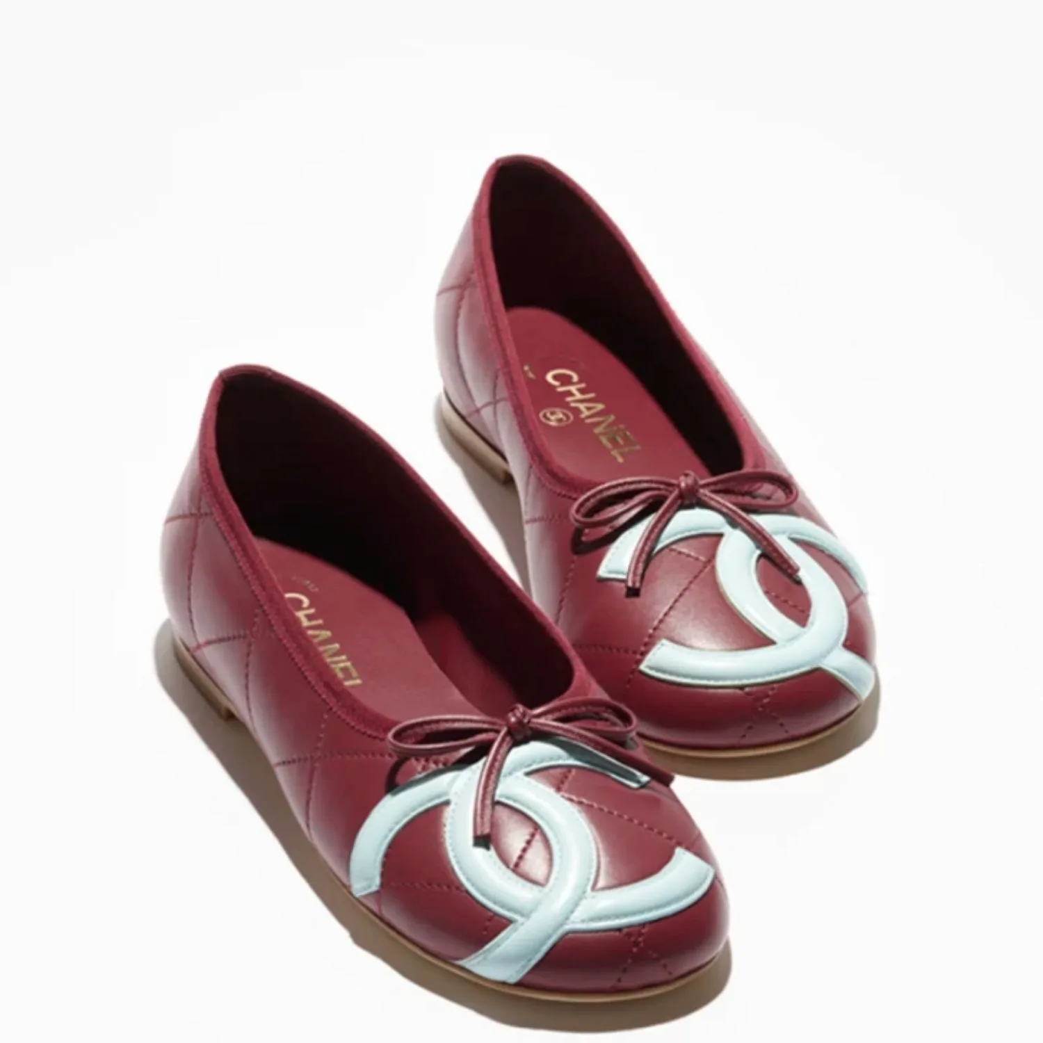 Chanel Ballet Flats Burgundy/ Light Blue --U8991 - Image 4
