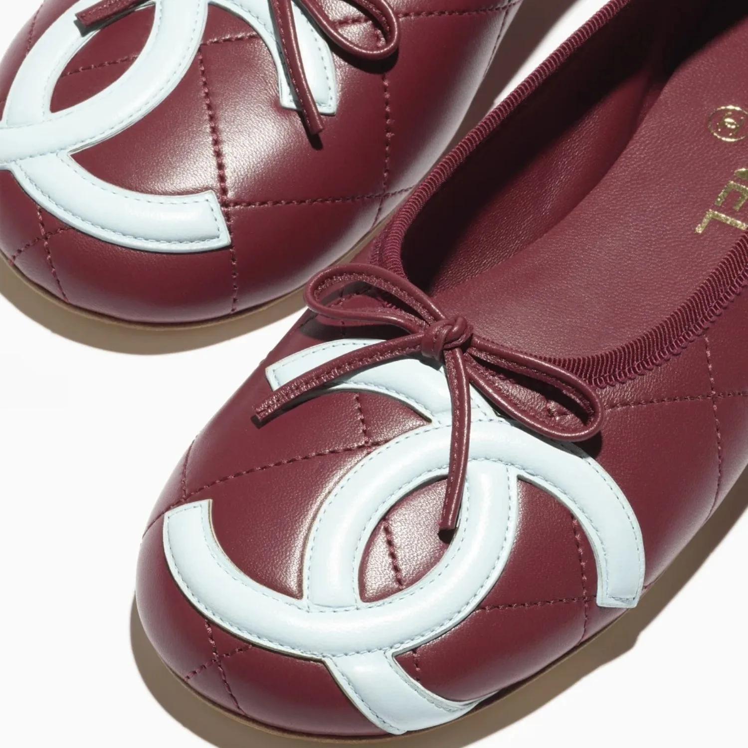 Chanel Ballet Flats Burgundy/ Light Blue --U8991 - Image 6