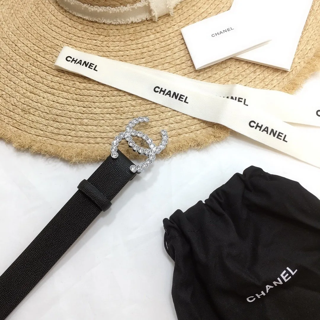 Chanel Belt With Beaded Buckle Black With Silver Hardware Women - Image 3