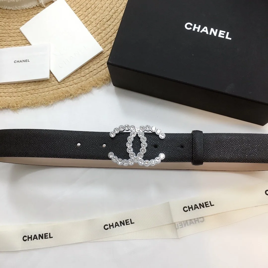 Chanel Belt With Beaded Buckle Black With Silver Hardware Women - Image 4