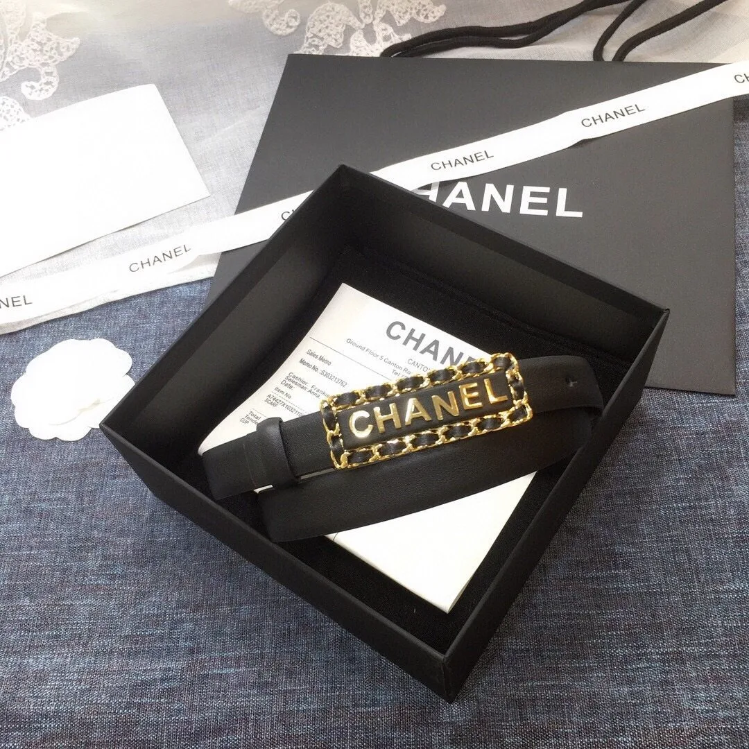 Chanel Belt With Chanel Black with Gold-Toned Metal Hardware Women - Image 3