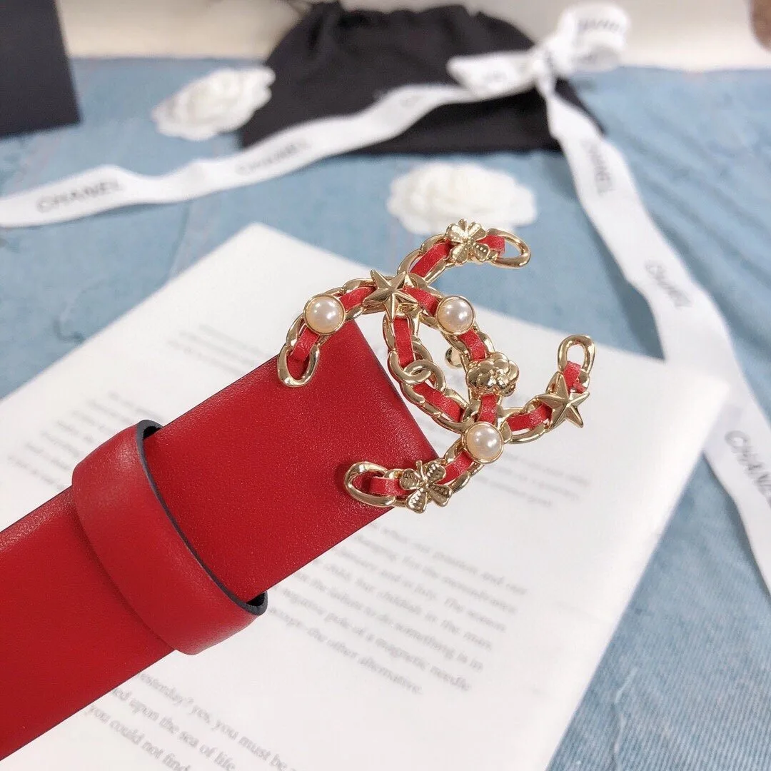 Alternative view of Chanel Belt With Double C Buckle Red Gold Toned Hardware Women
