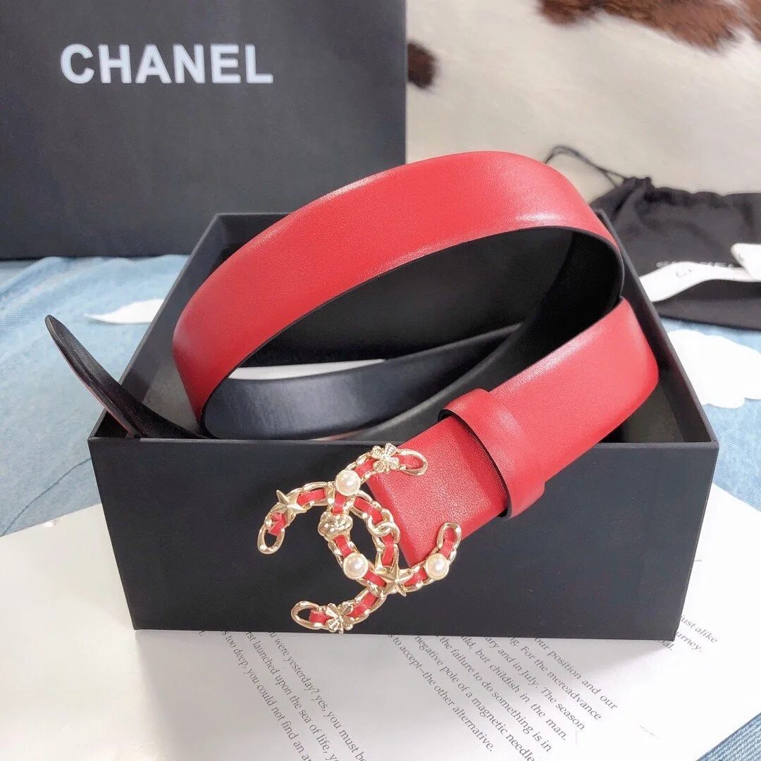 Chanel Belt With Double C Buckle Red Gold Toned Hardware Women - Image 4