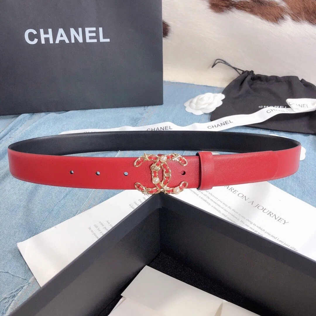 Chanel Belt With Double C Buckle Red Gold Toned Hardware Women - Image 5