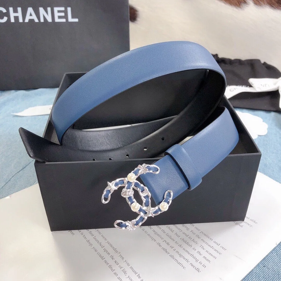 Alternative view of Chanel Belt With Double C Buckle Dark Blue Silver Toned Hardware Women