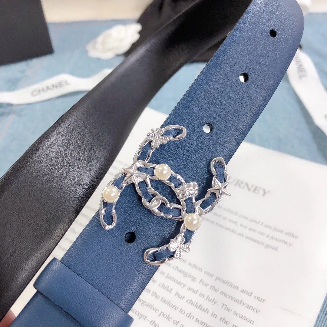 Chanel Belt With Double C Buckle Dark Blue Silver Toned Hardware Women - Image 3