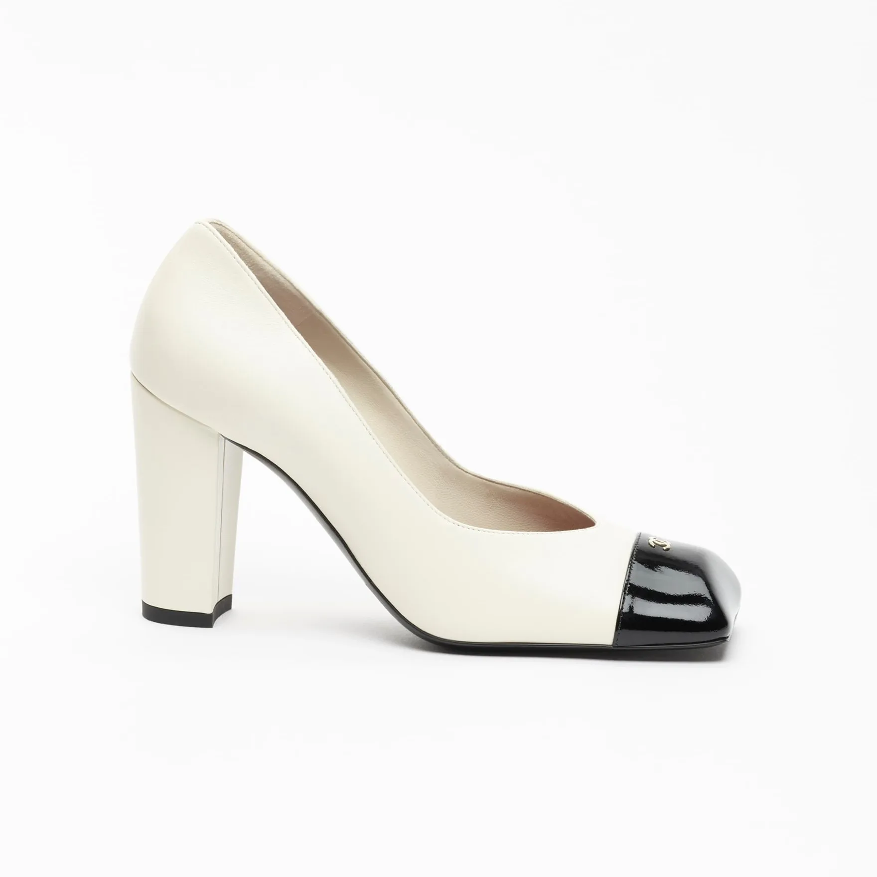 Chanel Block Heel Pumps Ivory/ Black --U9754 - Image 3