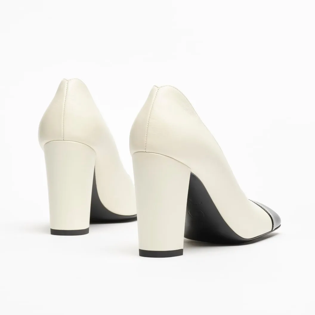 Chanel Block Heel Pumps Ivory/ Black --U9754 - Image 5