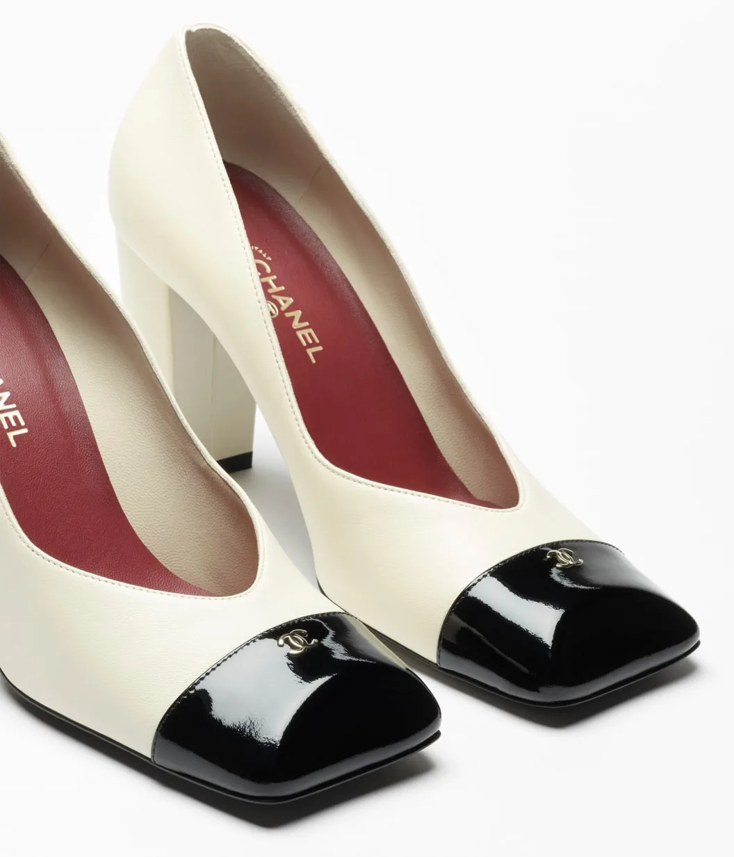Chanel Block Heel Pumps Ivory/ Black --U9754 - Image 6