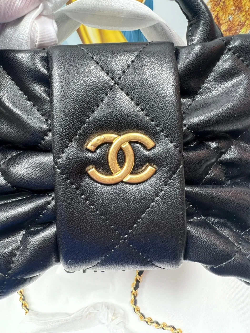 Alternative view of Chanel Bow Mini Top Handle Bag / Black Gold Hardware