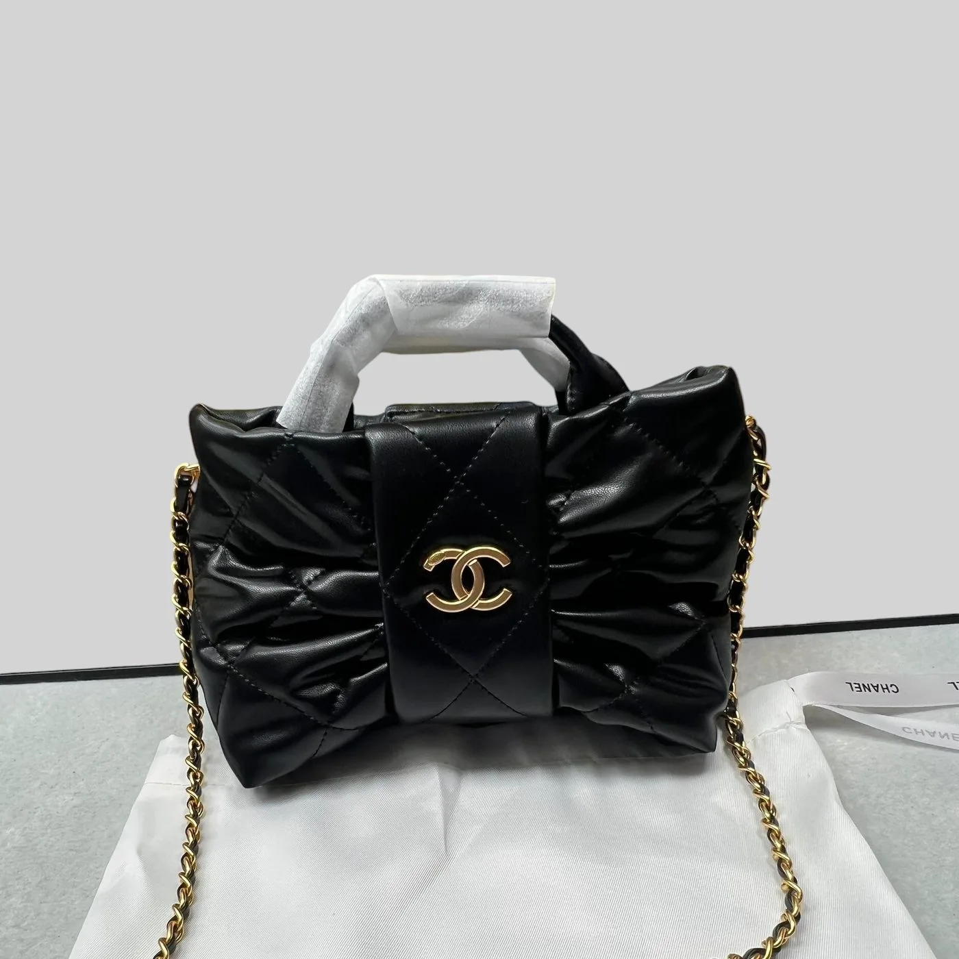 Chanel Bow Mini Top Handle Bag / Black Gold Hardware - Image 4
