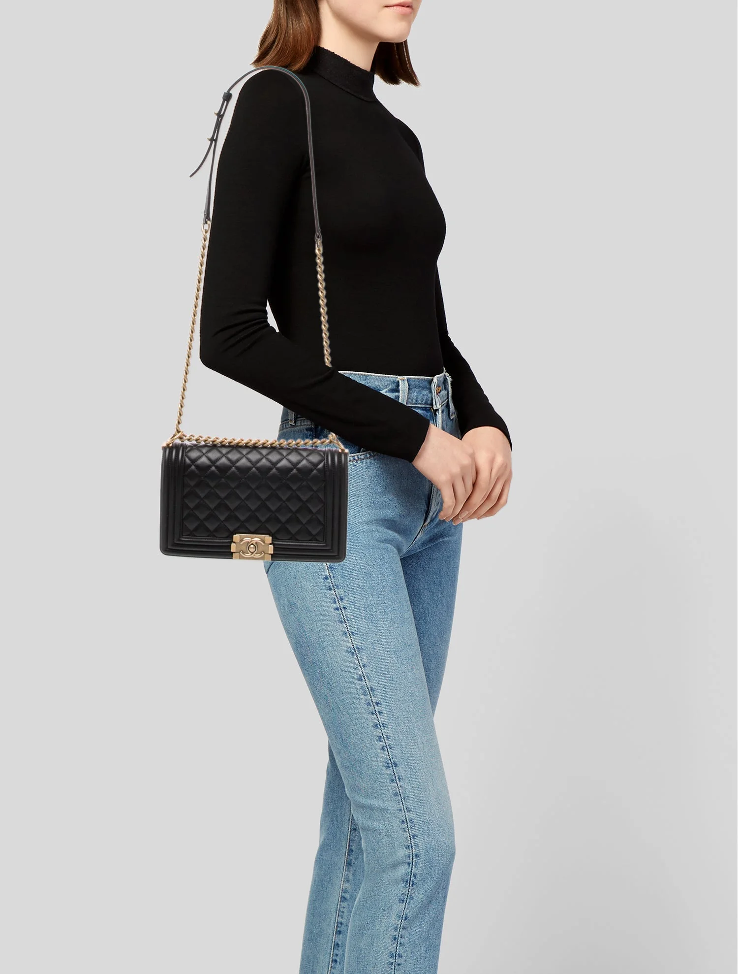 Alternative view of Chanel Boy Medium Crossbody Bag / Black Gold Hardware