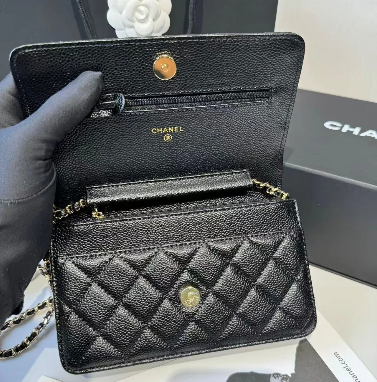 Chanel CO-CO Classic Wallet On Chain / Gold Toned Hardware Black - Image 3